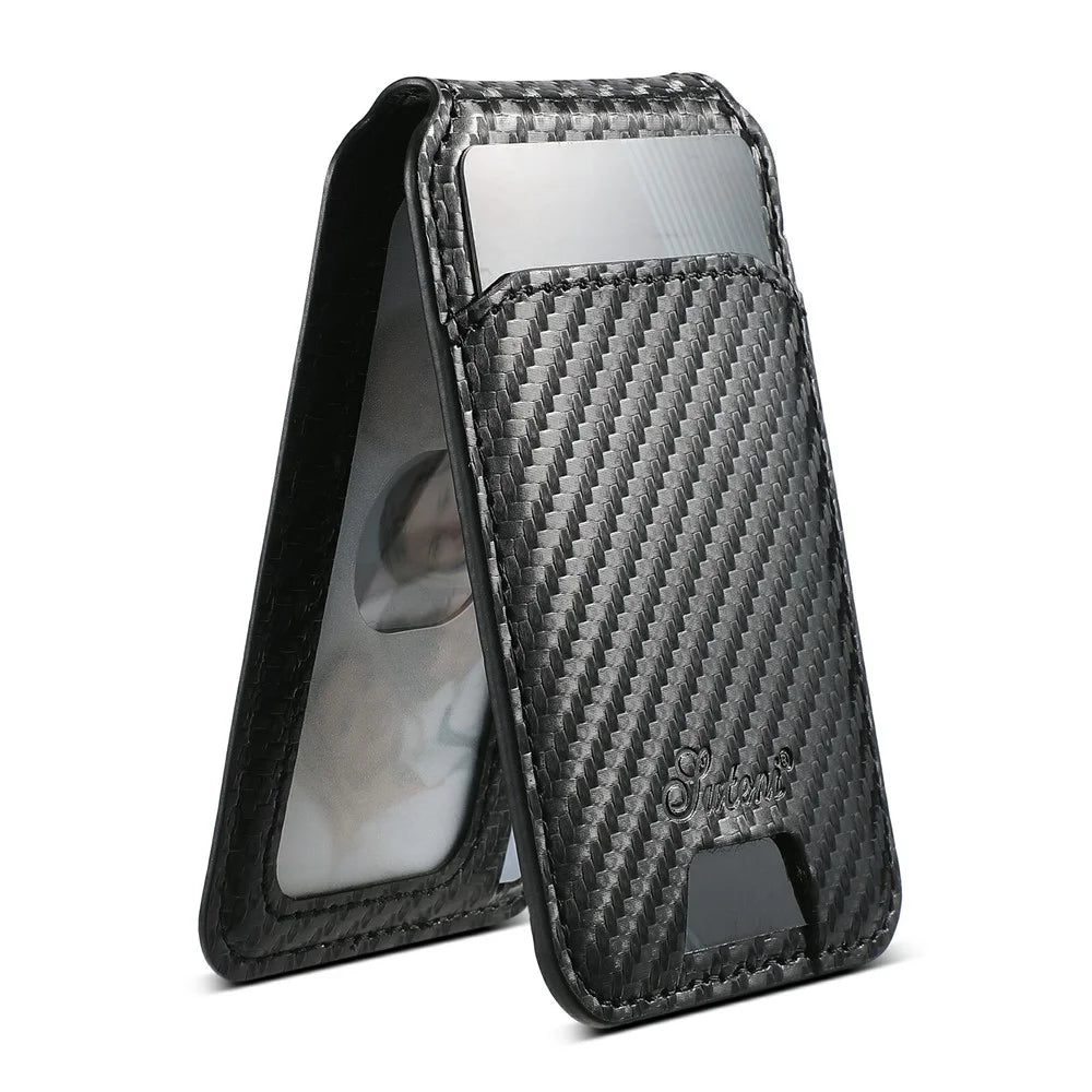 SUTENI H18 For iPhone 17 Magnetic Case Carbon Fiber Texture Leather + TPU Cover with Detachable Card Bag - 4