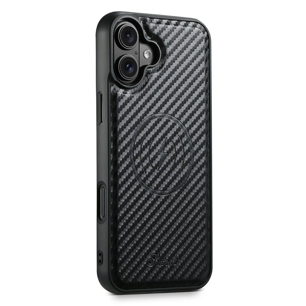 SUTENI H18 For iPhone 17 Magnetic Case Carbon Fiber Texture Leather + TPU Cover with Detachable Card Bag - 6