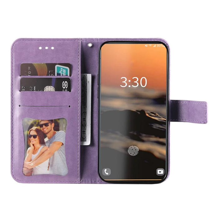 For Samsung Galaxy S23 Ultra Case Floral Pattern PU Leather Wallet Stand Phone Cover - Purple - 2