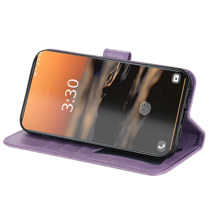 For Samsung Galaxy S23 Ultra Case Floral Pattern PU Leather Wallet Stand Phone Cover - Purple - 4