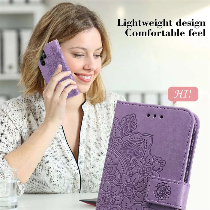 For Samsung Galaxy S23 Ultra Case Floral Pattern PU Leather Wallet Stand Phone Cover - Purple - 7