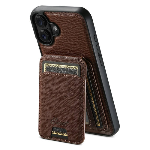 SUTENI H18 For iPhone 17 Magnetic Case Cross Texture Leather + TPU Cover with Detachable Card Bag - Brown - 1