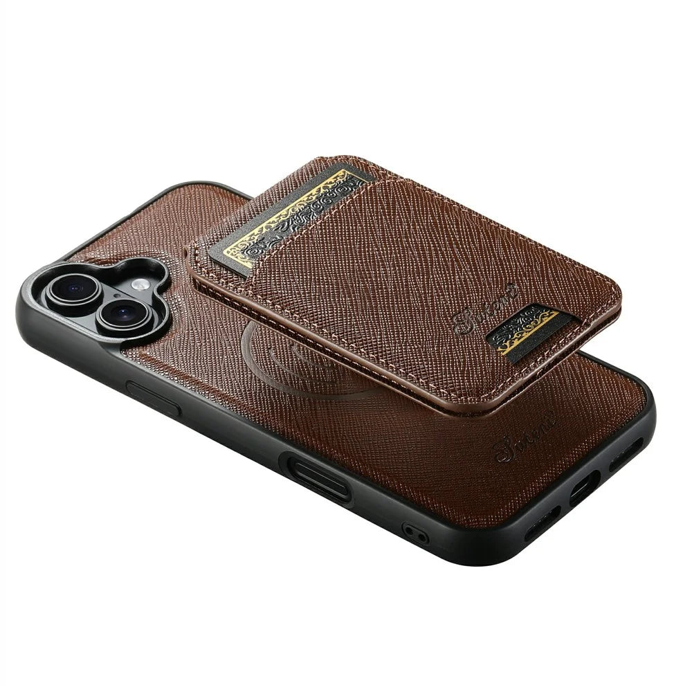 SUTENI H18 For iPhone 17 Magnetic Case Cross Texture Leather + TPU Cover with Detachable Card Bag - Brown - 3