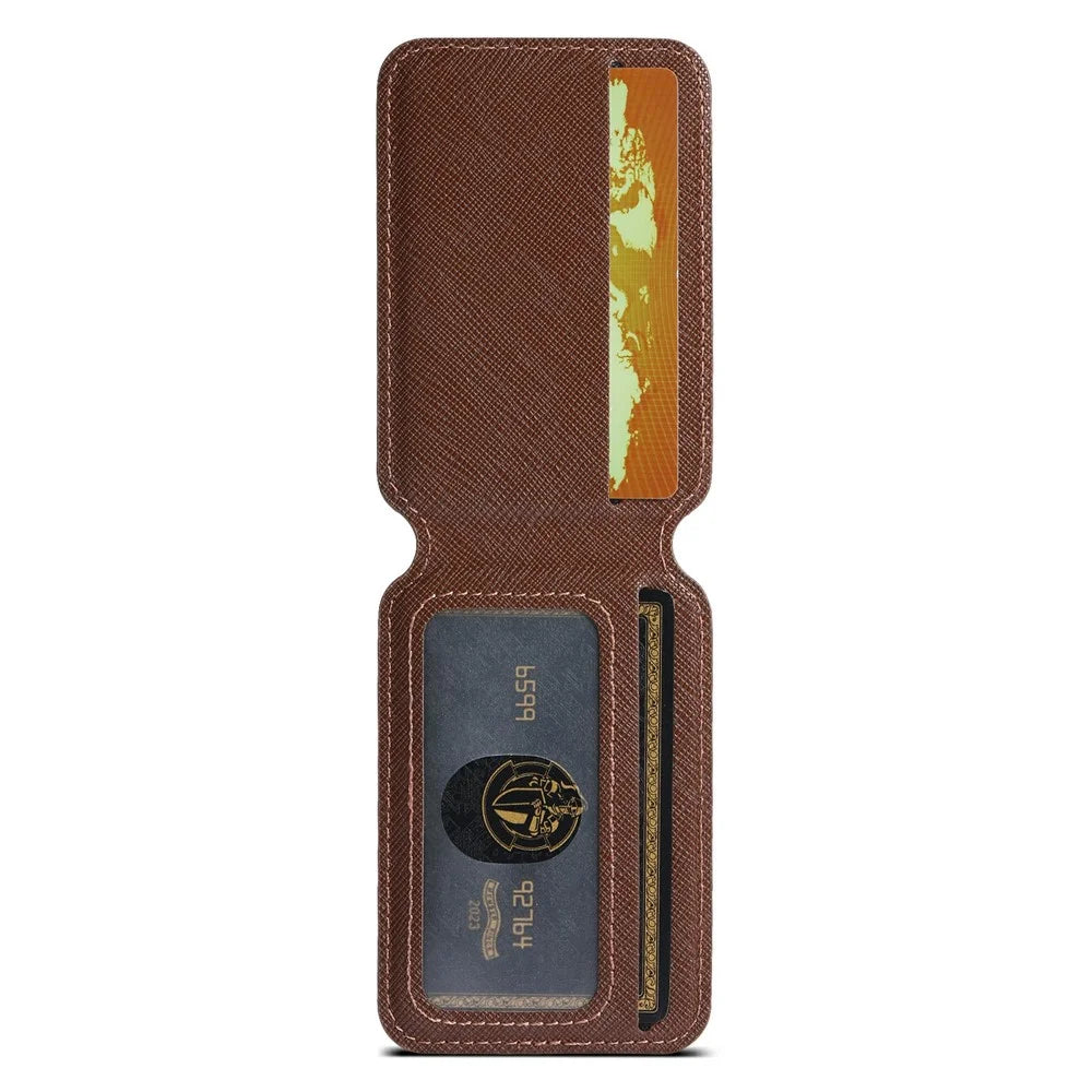 SUTENI H18 For iPhone 17 Magnetic Case Cross Texture Leather + TPU Cover with Detachable Card Bag - Brown - 4