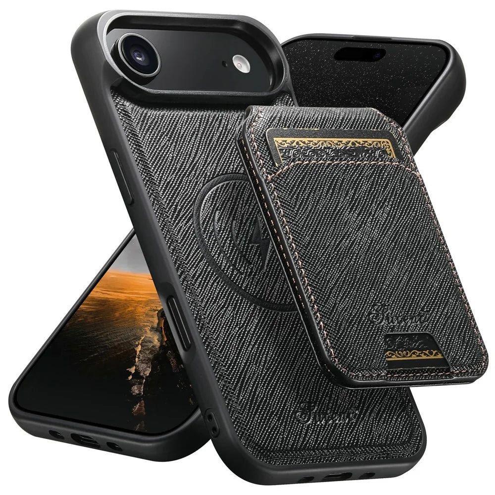 SUTENI H18 For iPhone Air Magnetic Case Cross Texture Leather + TPU Cover with Detachable Card Bag - Black - 1