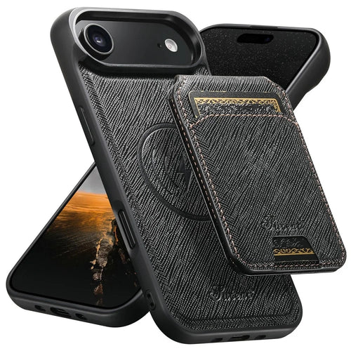 SUTENI H18 For iPhone Air Magnetic Case Cross Texture Leather + TPU Cover with Detachable Card Bag - Black - 1