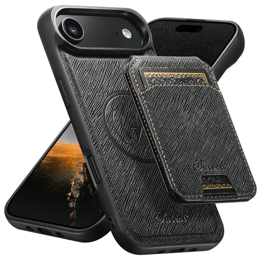 SUTENI H18 For iPhone Air Magnetic Case Cross Texture Leather + TPU Cover with Detachable Card Bag - Black - 1