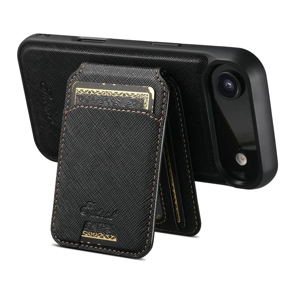 SUTENI H18 For iPhone Air Magnetic Case Cross Texture Leather + TPU Cover with Detachable Card Bag - Black - 2