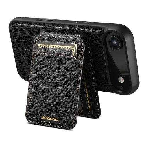 SUTENI H18 For iPhone Air Magnetic Case Cross Texture Leather + TPU Cover with Detachable Card Bag - Black - 2