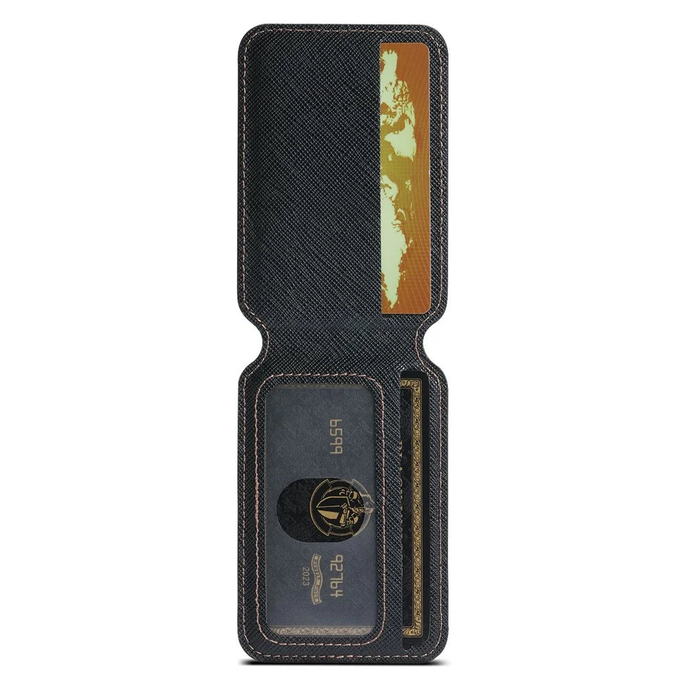 SUTENI H18 For iPhone Air Magnetic Case Cross Texture Leather + TPU Cover with Detachable Card Bag - Black - 5