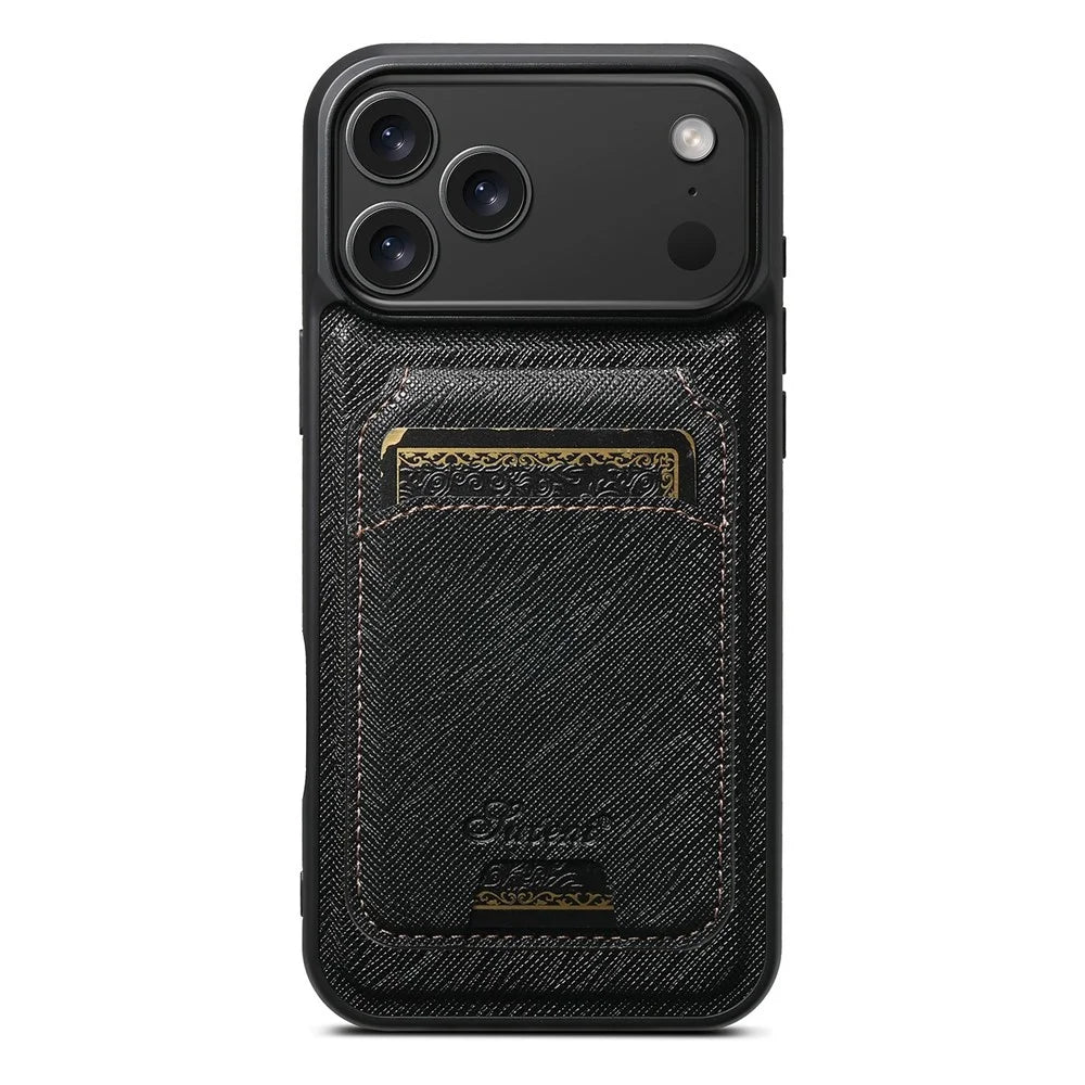 SUTENI H18 For iPhone 17 Pro Magnetic Case Cross Texture Leather + TPU Cover with Detachable Card Bag - Black - 4