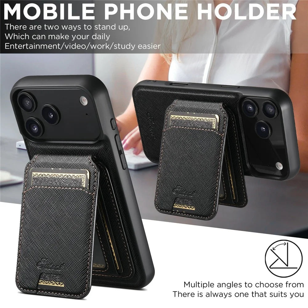 SUTENI H18 For iPhone 17 Pro Magnetic Case Cross Texture Leather + TPU Cover with Detachable Card Bag - Black - 6