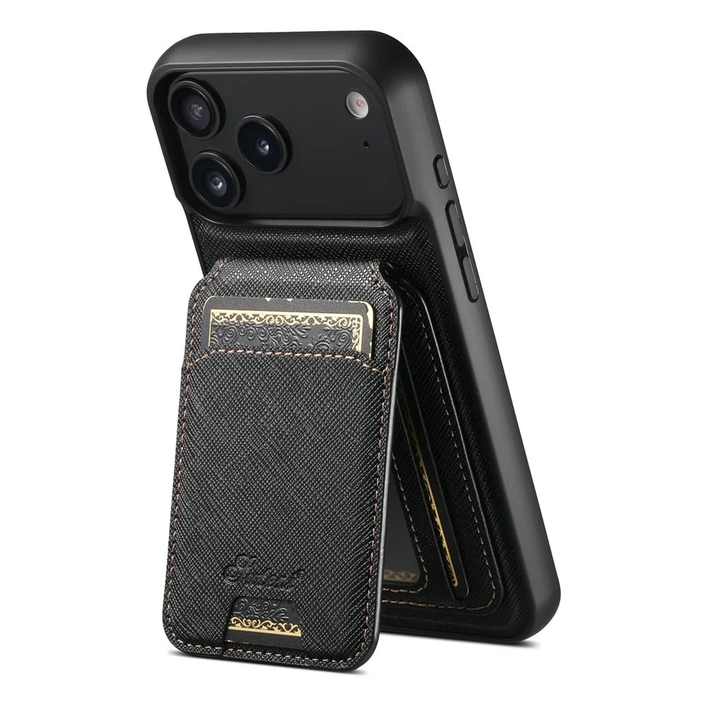 SUTENI H18 For iPhone 17 Pro Max Magnetic Case Cross Texture Leather + TPU Cover with Detachable Card Bag - Black - 2