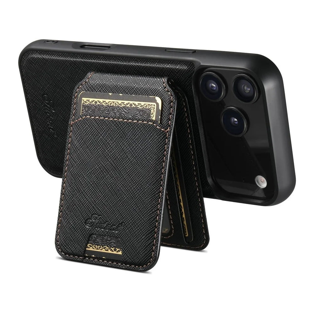SUTENI H18 For iPhone 17 Pro Max Magnetic Case Cross Texture Leather + TPU Cover with Detachable Card Bag - Black - 3