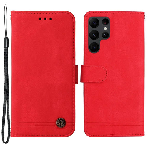 For Samsung Galaxy S23 Ultra Leather Wallet Cases Skin Touch Phone Cover Stand with Strap - Red - 1