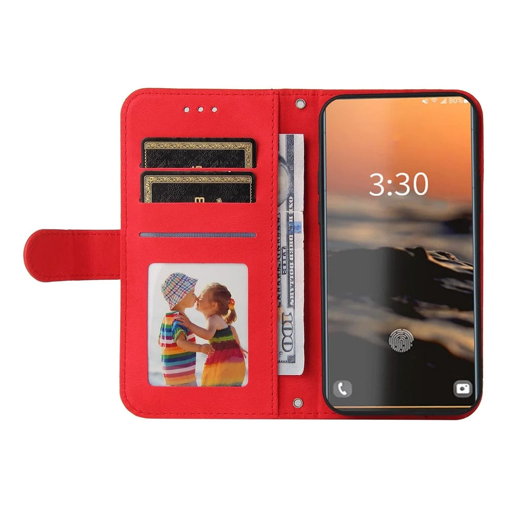 For Samsung Galaxy S23 Ultra Leather Wallet Cases Skin Touch Phone Cover Stand with Strap - Red - 2