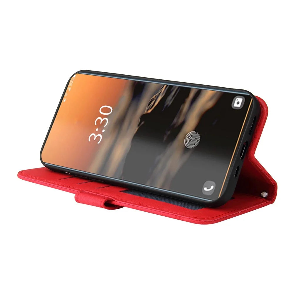 For Samsung Galaxy S23 Ultra Leather Wallet Cases Skin Touch Phone Cover Stand with Strap - Red - 3