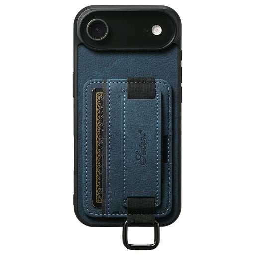 SUTENI H13 For iPhone Air Case Litchi Texture Leather + TPU + PC Phone Cover with Card Holder Kickstand - Blue - 1