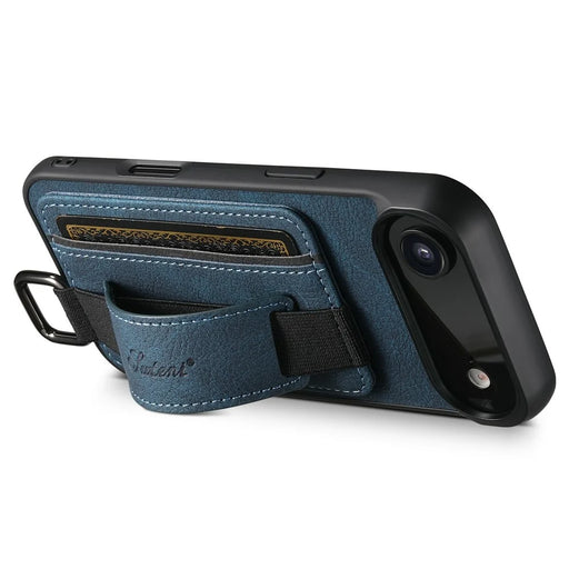SUTENI H13 For iPhone Air Case Litchi Texture Leather + TPU + PC Phone Cover with Card Holder Kickstand - Blue - 2