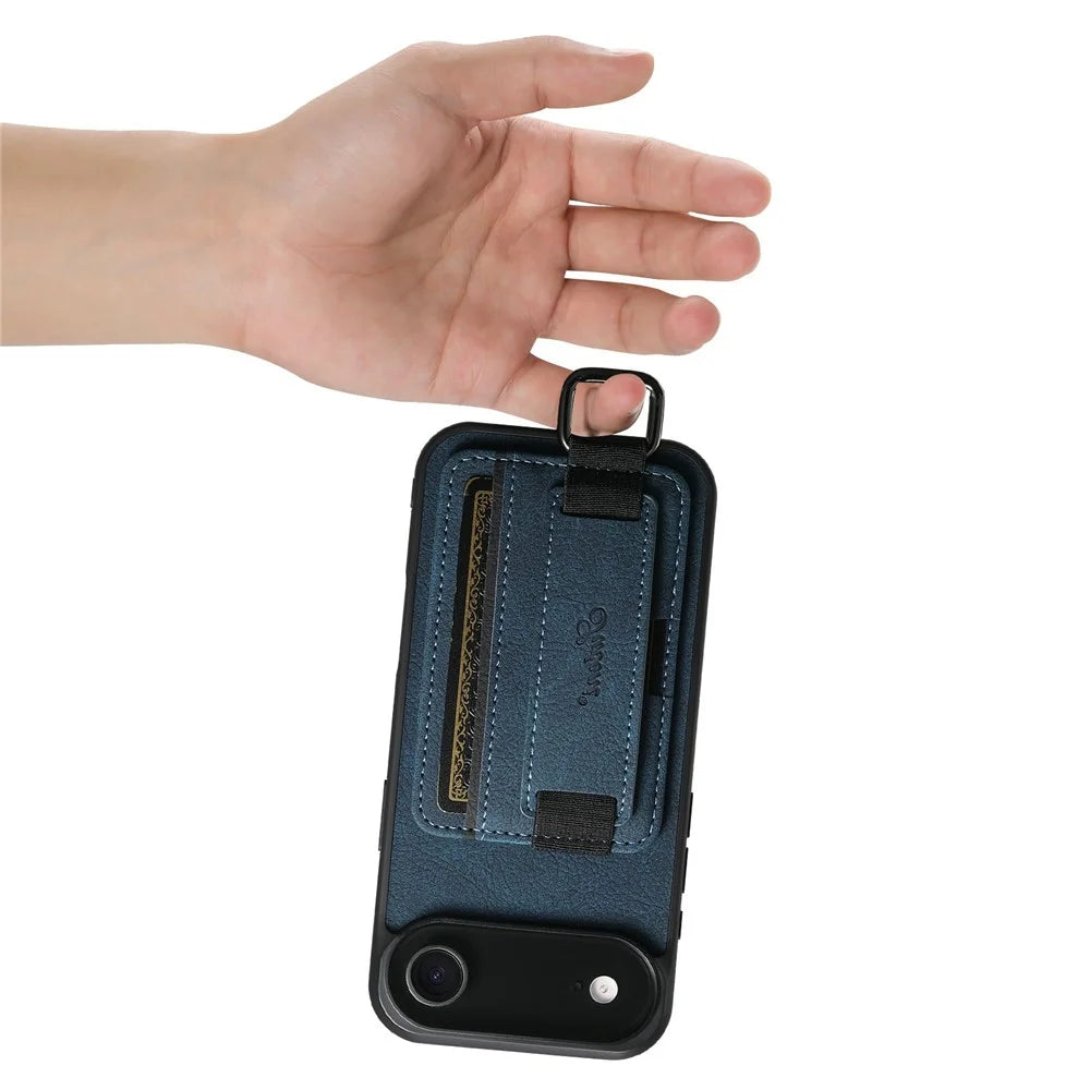 SUTENI H13 For iPhone Air Case Litchi Texture Leather + TPU + PC Phone Cover with Card Holder Kickstand - Blue - 3