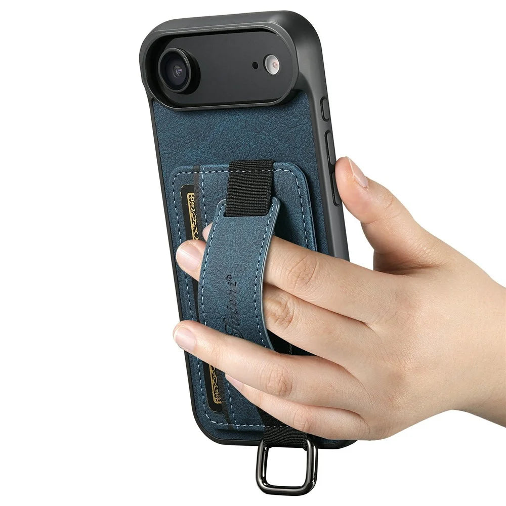 SUTENI H13 For iPhone Air Case Litchi Texture Leather + TPU + PC Phone Cover with Card Holder Kickstand - Blue - 4