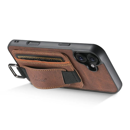 SUTENI H13 For iPhone 17 Case Litchi Texture Leather + TPU + PC Phone Cover with Card Holder Kickstand - Brown - 2