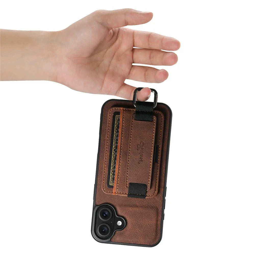 SUTENI H13 For iPhone 17 Case Litchi Texture Leather + TPU + PC Phone Cover with Card Holder Kickstand - Brown - 4