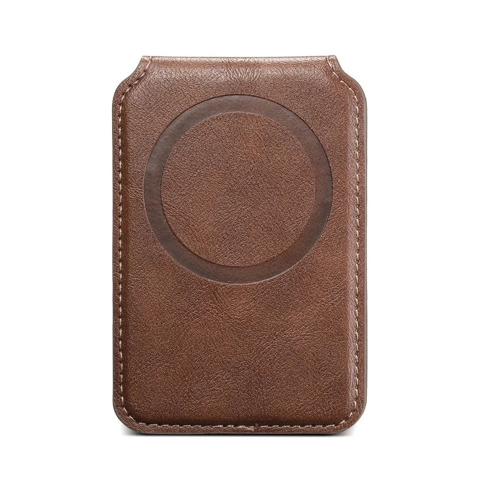 SUTENI M3 For iPhone Air Magnetic Case Cowhide Texture Leather Back Cover with Card Bag Kickstand - Brown - 4