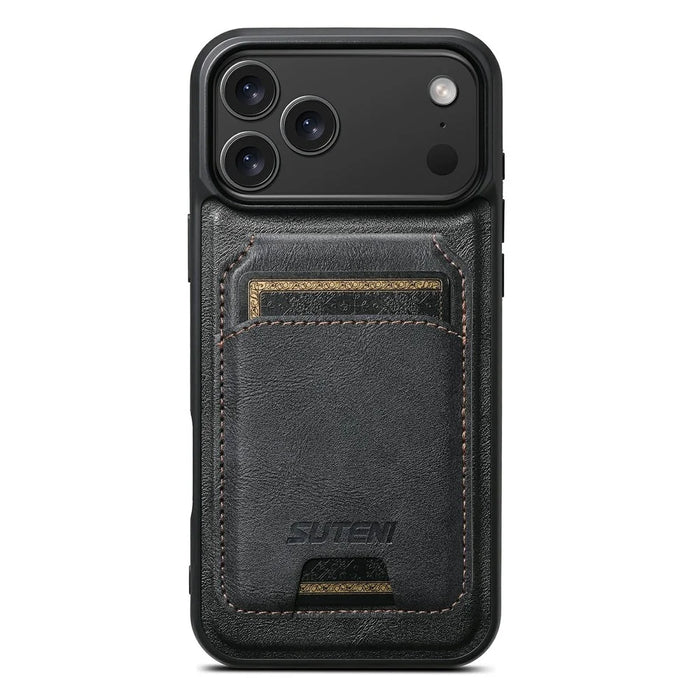 SUTENI M5 For iPhone 17 Pro Magnetic Case with Card Bag Cowhide Texture Leather Phone Back Cover - Black - 4