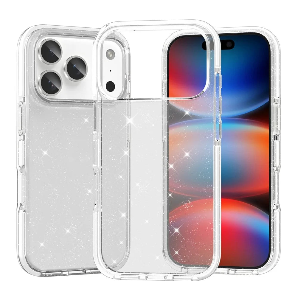 For iPhone 17 Pro Max Glitter Case PC Back TPU+TPE Frame Bling Sparkle Shockproof Cover - 1