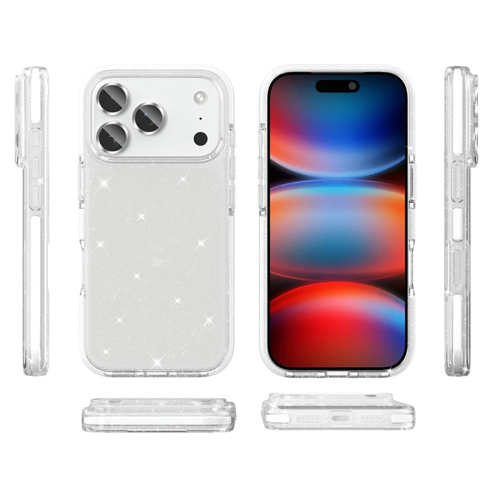 For iPhone 17 Pro Max Glitter Case PC Back TPU+TPE Frame Bling Sparkle Shockproof Cover - 5