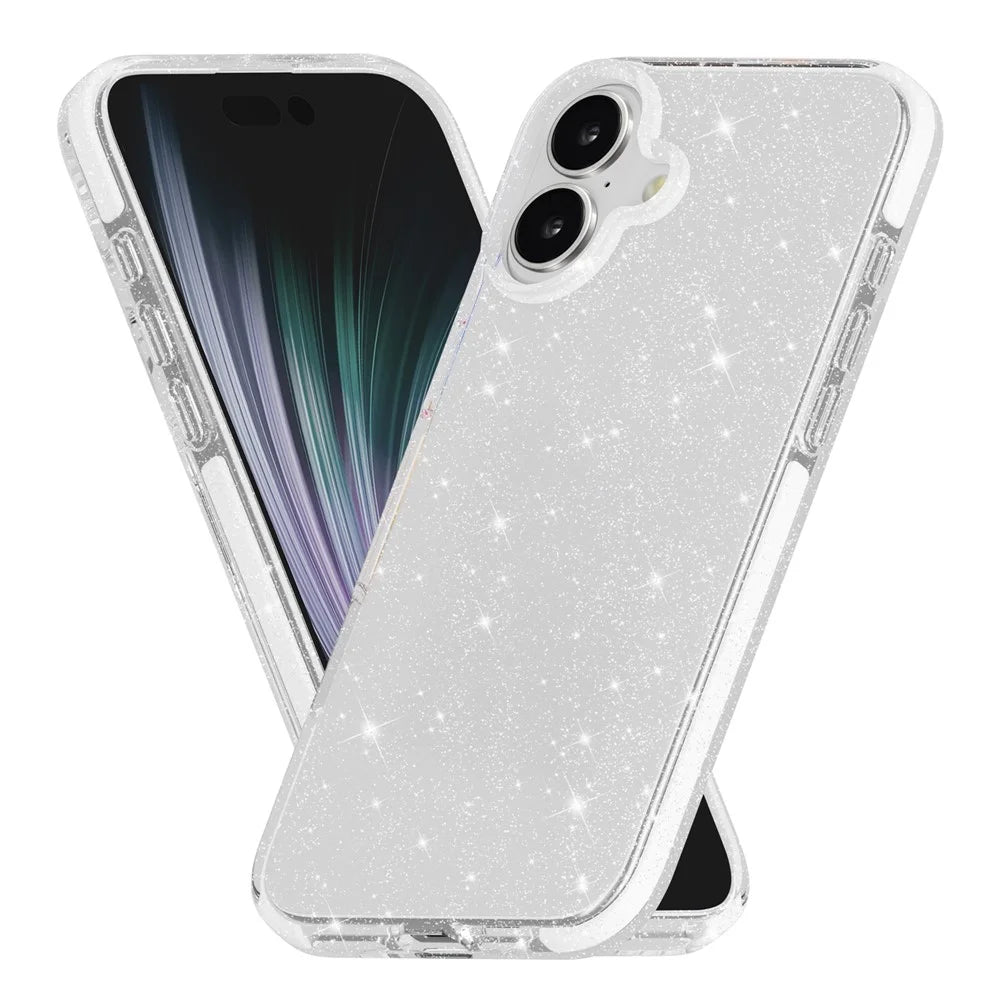 For iPhone 17 Glitter Case PC Back TPU+TPE Frame Bling Sparkle Shockproof Cover - 2