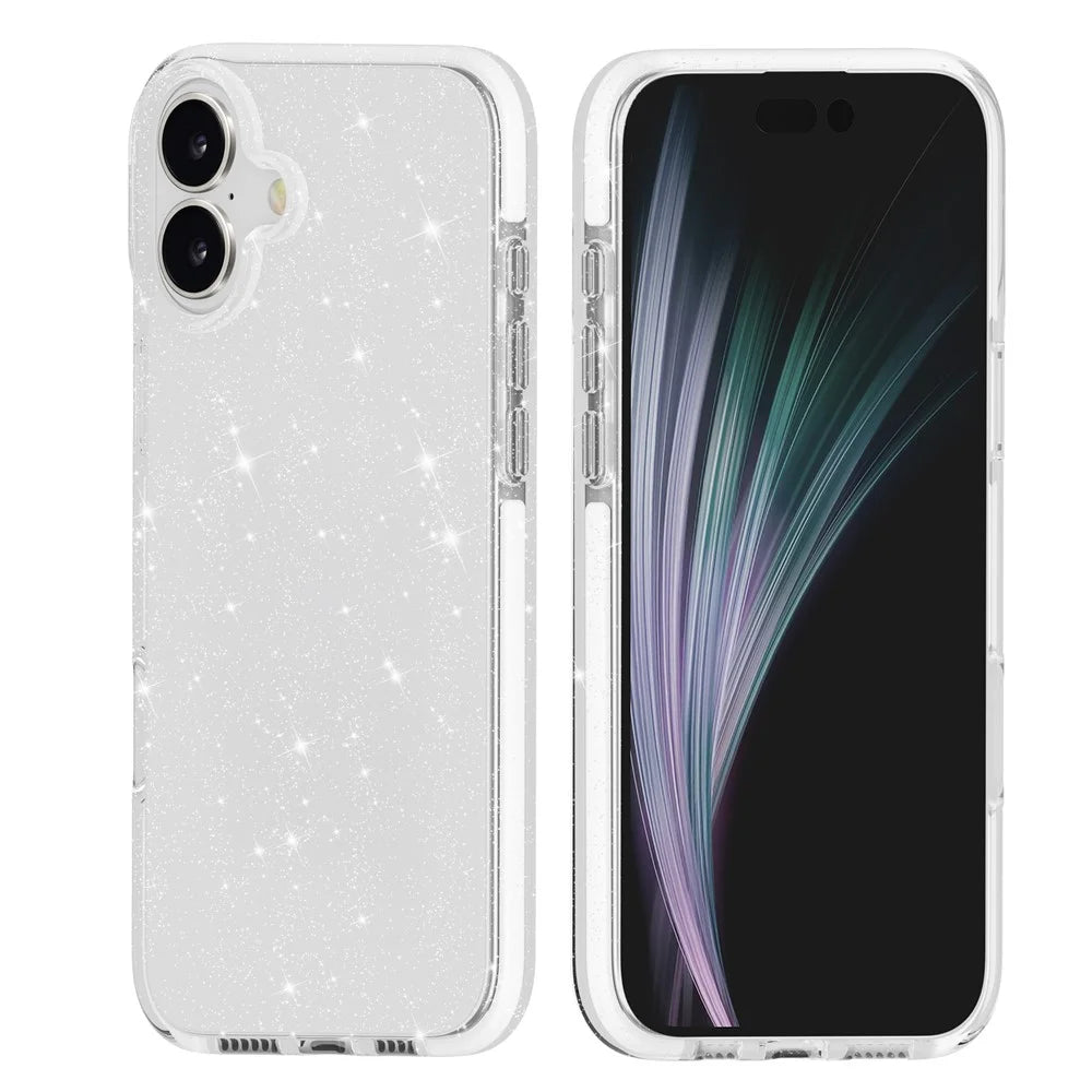 For iPhone 17 Glitter Case PC Back TPU+TPE Frame Bling Sparkle Shockproof Cover - 3