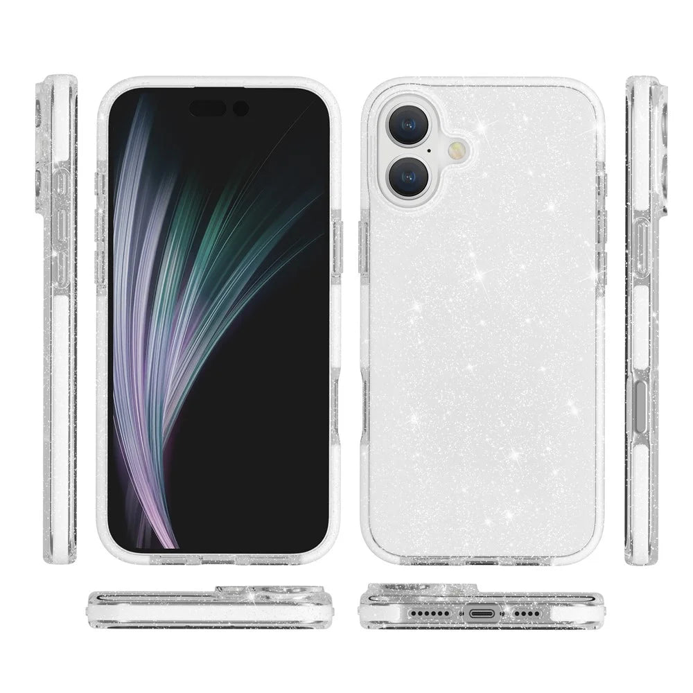 For iPhone 17 Glitter Case PC Back TPU+TPE Frame Bling Sparkle Shockproof Cover - 5