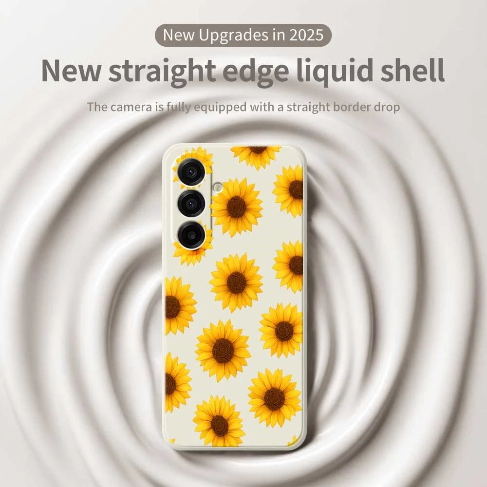 For Samsung Galaxy A18 5G / A18 4G / A17 5G / A17 4G Case Sunflowers Pattern Printing Straight Edge TPU Phone Back Cover - Beige - 2