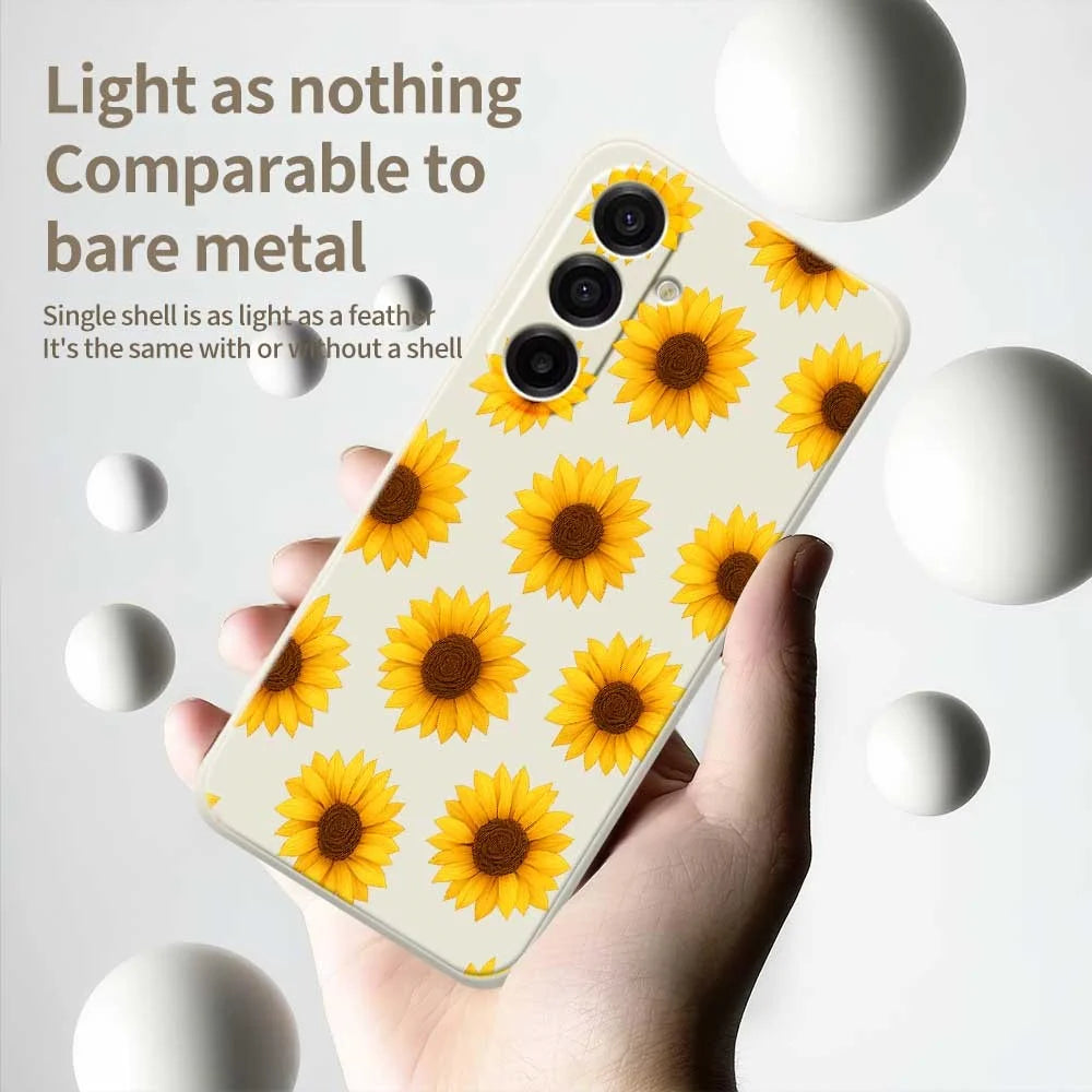 For Samsung Galaxy A18 5G / A18 4G / A17 5G / A17 4G Case Sunflowers Pattern Printing Straight Edge TPU Phone Back Cover - Beige - 3