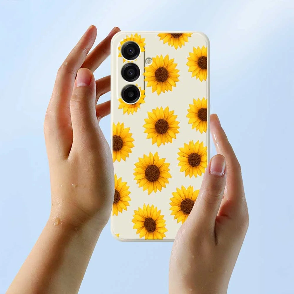 For Samsung Galaxy A18 5G / A18 4G / A17 5G / A17 4G Case Sunflowers Pattern Printing Straight Edge TPU Phone Back Cover - Beige - 4