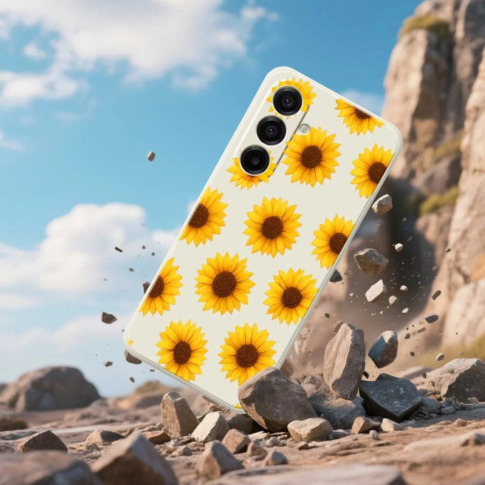 For Samsung Galaxy A18 5G / A18 4G / A17 5G / A17 4G Case Sunflowers Pattern Printing Straight Edge TPU Phone Back Cover - Beige - 5