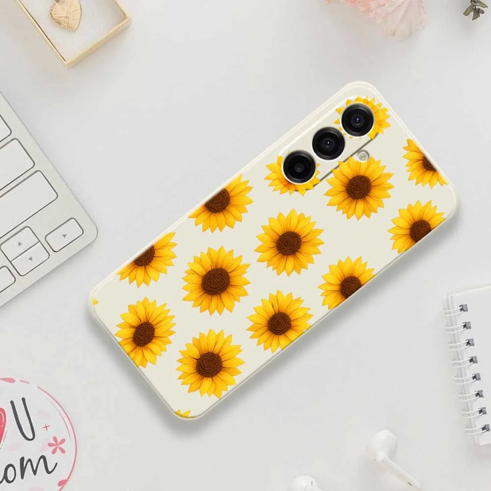 For Samsung Galaxy A18 5G / A18 4G / A17 5G / A17 4G Case Sunflowers Pattern Printing Straight Edge TPU Phone Back Cover - Beige - 6