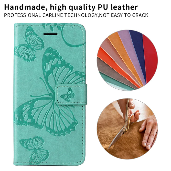 For iPhone 16 Plus Wallet Case Floral Butterfly Imprinted Leather Phone Cover Stand -  Green - 3