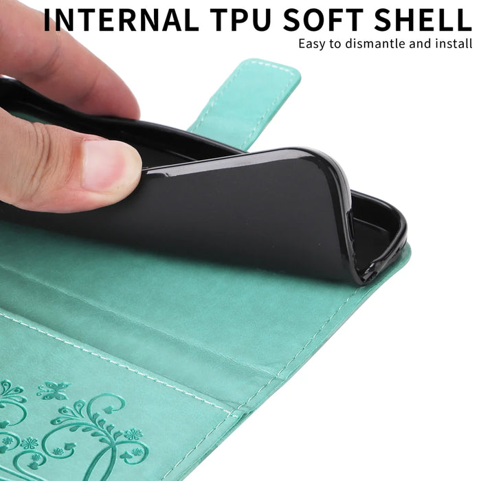 For iPhone 16 Plus Wallet Case Floral Butterfly Imprinted Leather Phone Cover Stand -  Green - 4