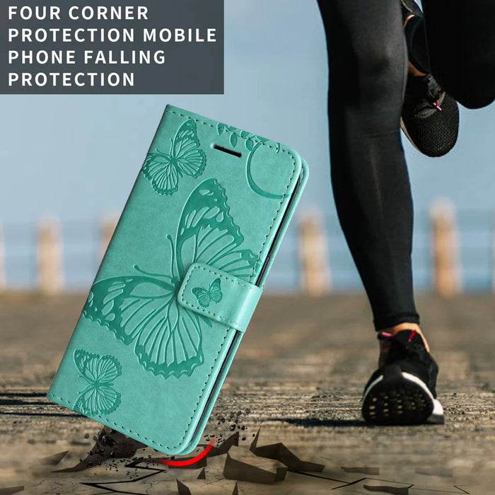 For iPhone 16 Plus Wallet Case Floral Butterfly Imprinted Leather Phone Cover Stand -  Green - 6