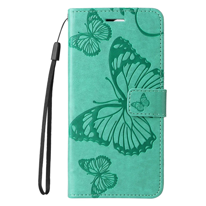For iPhone 16 Plus Wallet Case Floral Butterfly Imprinted Leather Phone Cover Stand -  Green - 7