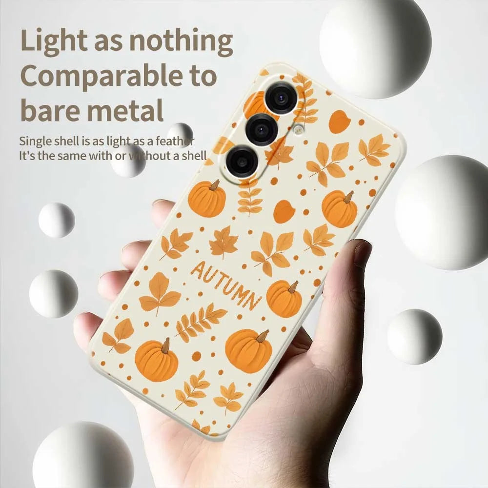 For Samsung Galaxy A18 5G / A18 4G / A17 5G / A17 4G Case Autumn Theme Pattern Printing Straight Edge TPU Phone Back Cover - Beige - 3