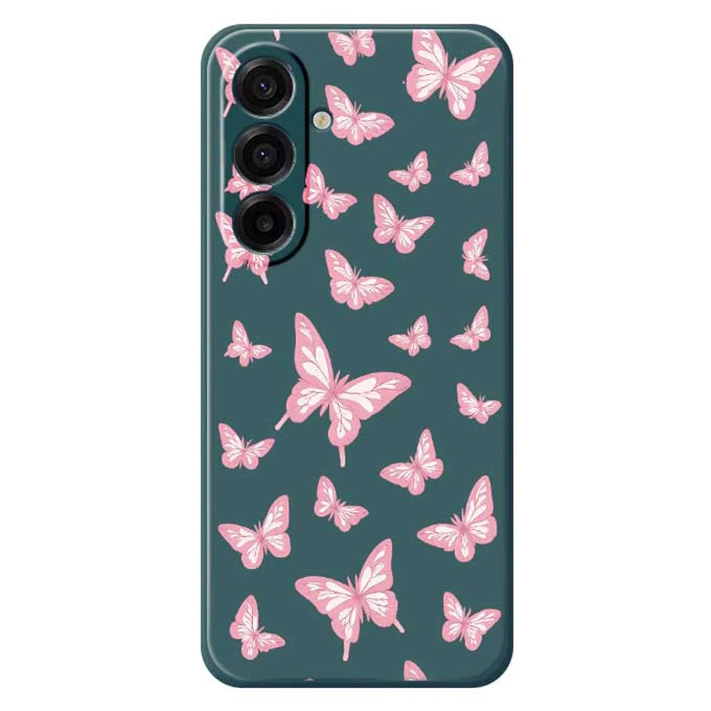 For Samsung Galaxy A18 5G / A18 4G / A17 5G / A17 4G Case Pink Butterflies Pattern Printing Straight Edge TPU Phone Back Cover - Green - 1