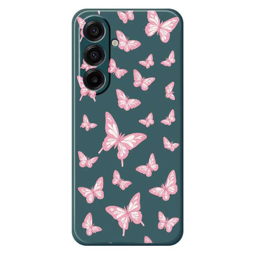 For Samsung Galaxy A18 5G / A18 4G / A17 5G / A17 4G Case Pink Butterflies Pattern Printing Straight Edge TPU Phone Back Cover - Green - 1