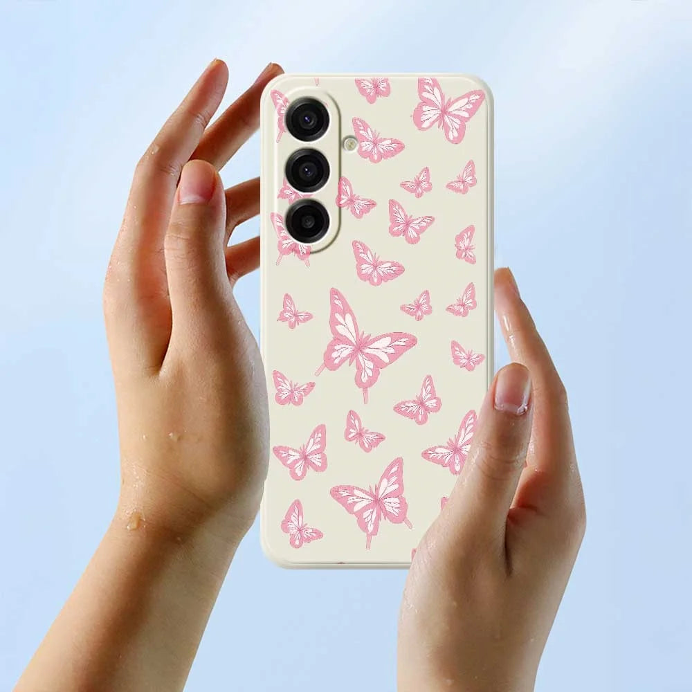 For Samsung Galaxy A18 5G / A18 4G / A17 5G / A17 4G Case Pink Butterflies Pattern Printing Straight Edge TPU Phone Back Cover - Green - 4
