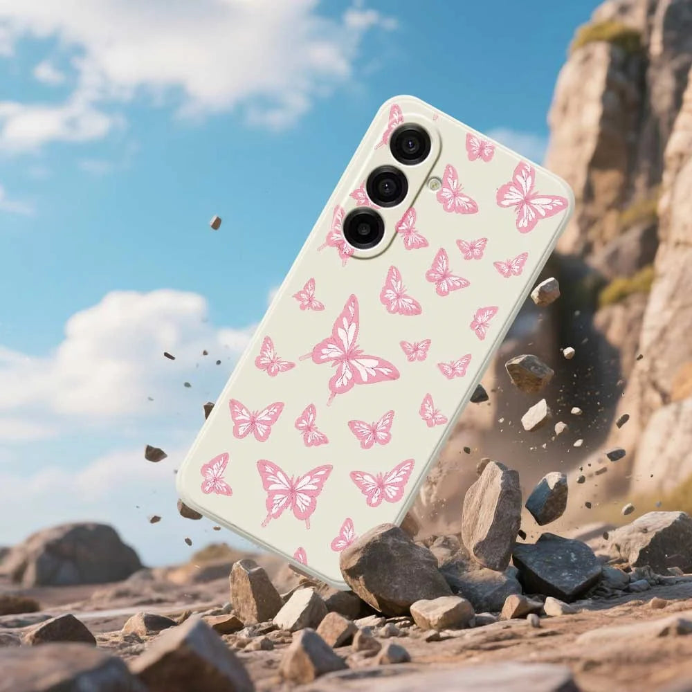 For Samsung Galaxy A18 5G / A18 4G / A17 5G / A17 4G Case Pink Butterflies Pattern Printing Straight Edge TPU Phone Back Cover - Green - 5