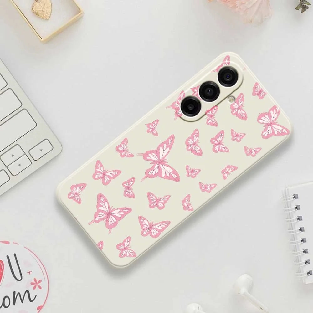 For Samsung Galaxy A18 5G / A18 4G / A17 5G / A17 4G Case Pink Butterflies Pattern Printing Straight Edge TPU Phone Back Cover - Green - 6
