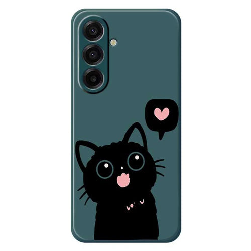 For Samsung Galaxy A18 5G / A18 4G / A17 5G / A17 4G Case Love Black Cat Pattern Printing Straight Edge TPU Phone Back Cover - Green - 1